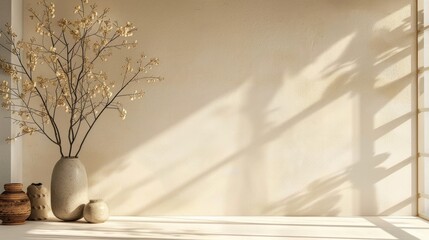 Wall Mural - Natural shadows on light beige wall