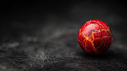 Poster -  A red apple against a black background, its top half cracked