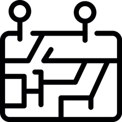 Poster - Line art icon of a city map showing two points of interest for a tourist using public transport
