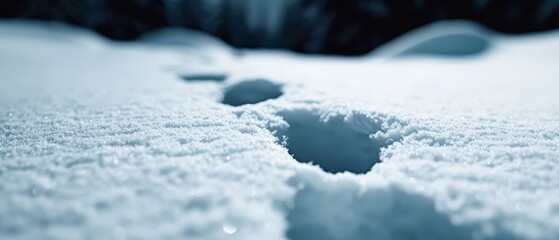 Wall Mural -  A tight shot of a snow-covered surface exhibiting a small hole in its center