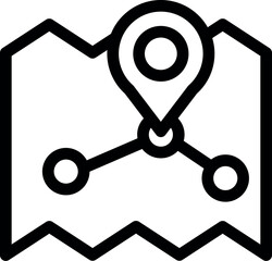 Poster - Simple, bold line icon of a map with a location pin marking a spot and connecting lines indicating a route or path