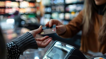 Woman gives credit card for payment