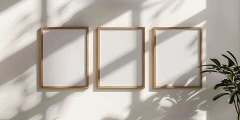 Poster - Three Wooden Frames and Potted Plant