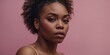 © Den Boro Day - African American woman on pink background.