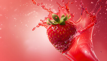 Wall Mural - strawberry splash in juice water