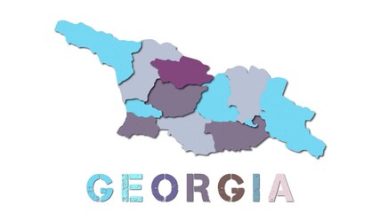 Wall Mural - Georgia map with paper regions. Animated country map growing from regions and title letters falling down. Powerful 4k animation.