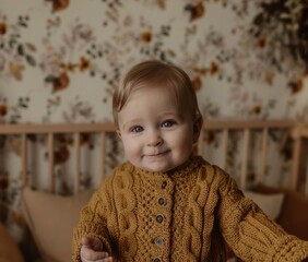 Wall Mural - A baby smiles for the camera. AI.