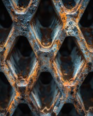 Sticker - A close-up of a rusted metal grate. AI.