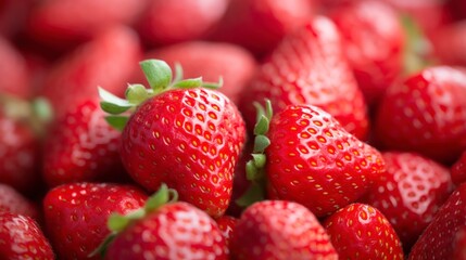 Wall Mural - Strawberries background. Close up of fresh strawberries. Top view.