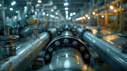 Wall Mural - Industrial pipes and valves in a factory. AI.