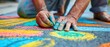 © JK_kyoto - A creative sidewalk chalk art session with vibrant designs, banner, with copy space