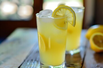 Refreshing Summer Lemonade With Lemon Slices And Ice