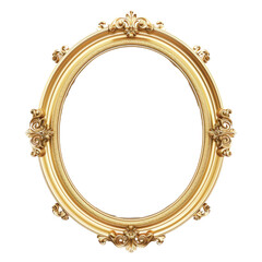 Vintage round antique gold frame mockup isolated on transparent or white background PNG