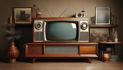 retro black and white cathode ray tube tv