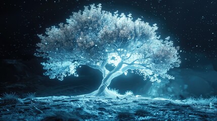Wall Mural - tree in field at night