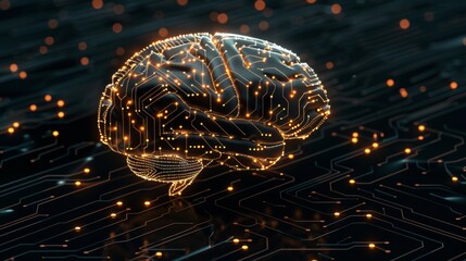 Poster - A glowing digital brain signifies neural networks and artificial intelligence advancements in modern technology