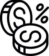 Poster - Line art style icon of dollar coins increasing with a percentage symbol, representing interest rate growth over time