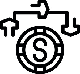 Poster - Outline icon of money transaction connecting bank and user through internet