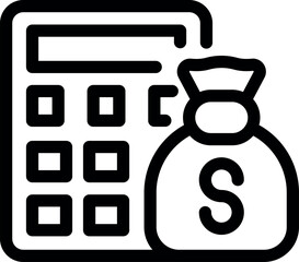 Poster - Calculator is calculating a money bag, representing savings, costs, expenses and budget