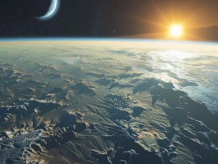 Wall Mural - Earth from Space with Moon