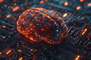 Poster - AI is visually represented by a glowing brain and intricate circuit board, symbolizing advanced technology