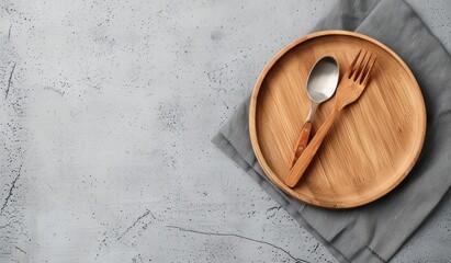 Wooden Tray With Utensils and Egg