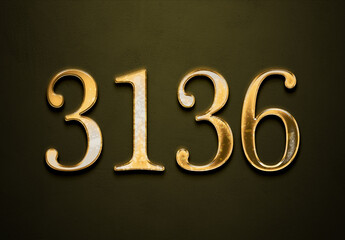 Wall Mural - Old gold effect of 3136 number with 3D glossy style Mockup.