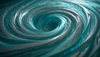 An abstract, 3D render of a twisting, glowing green spiral that appears like a swirling portal or vortex. The spiral creates a sense of depth and motion.