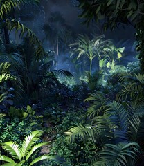 Wall Mural - Nighttime Rainforest Tropical Jungle Landscape