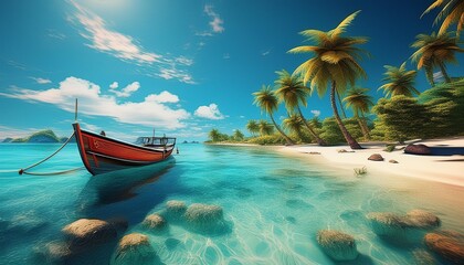 Tropical island sea and boat