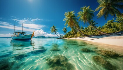 Tropical island sea and boat