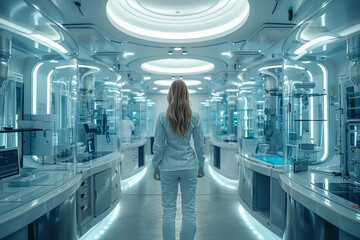 Poster - a high-tech laboratory with scientists working on advanced genetic experiments. concept of innovatio