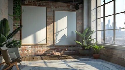 Canvas Print - Sunny loft space with two empty posters