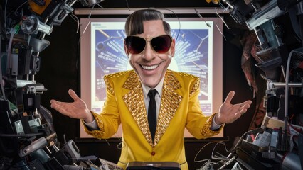 Poster - A man in a yellow suit with sunglasses and glasses, AI