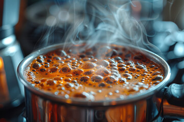 Sticker - A pot of freshly brewed coffee with rising steam. Concept of morning rituals and aroma. Generative Ai.