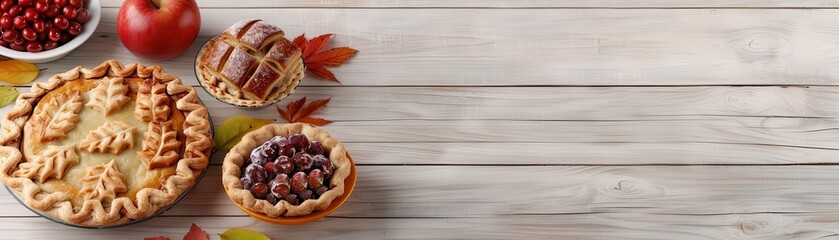 Poster - A table with a variety of pies and apples