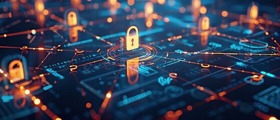 Poster - Digital Network with Security Locks. Generative ai