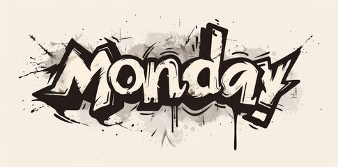 Wall Mural - Graffiti Monday Word Sprayed isolated on a white background. Black over white graffiti font Monday.