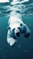 Wall Mural - Polar Bear Swimming Underwater. Generative ai.