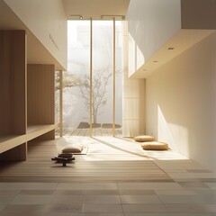 Wall Mural - Modern Minimalist Japanese Style Room Interior Design With Natural Light