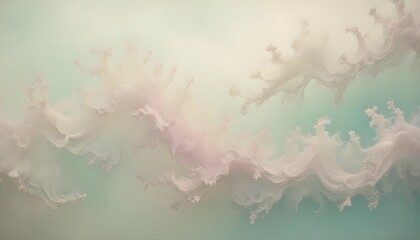 Wall Mural - An abstract image of swirling, white clouds against a blue-green background, creating a dreamy and ethereal background.