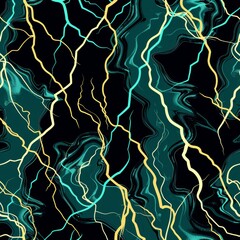 Aufkleber - a seamless neon pattern with hand drawn green, yellow, and white lightnings on black