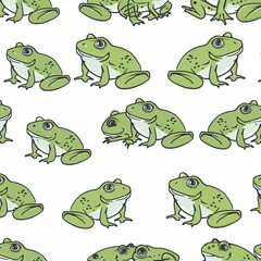 Wall Mural - Cartoon seamless kawaii frogs pattern for kids, kindergarten, fabrics, and wrapping papers