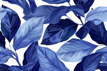 Poster - An abstract ornate leaves repeat seamless pattern. A digital hand drawn picture with a watercolour texture. Mixed media artwork. A motif for textile decor and botanical design.