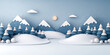 © NeuroCake - Christmas card illustration in 3D style. Winter landscape with snow covered mountains and pine trees. Design for greeting card, poster, banner with copy space.