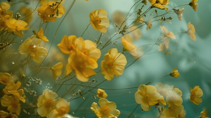 Wall Mural - Close up floral still life featuring a bouquet of buttercups