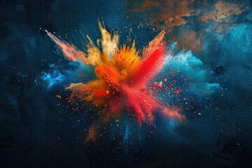 Poster - A vibrant and dynamic image of a colorful explosion of powder against a dark background, great for use in designs and presentations where bold visuals are needed