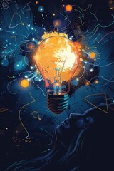 Poster - A person gazes upwards at a bright, illuminated light fixture