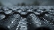 © Linett - Close-up of raindrops falling on the black roof. Generative AI.