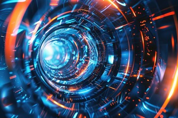 Poster - A bright blue and orange circular object in motion
